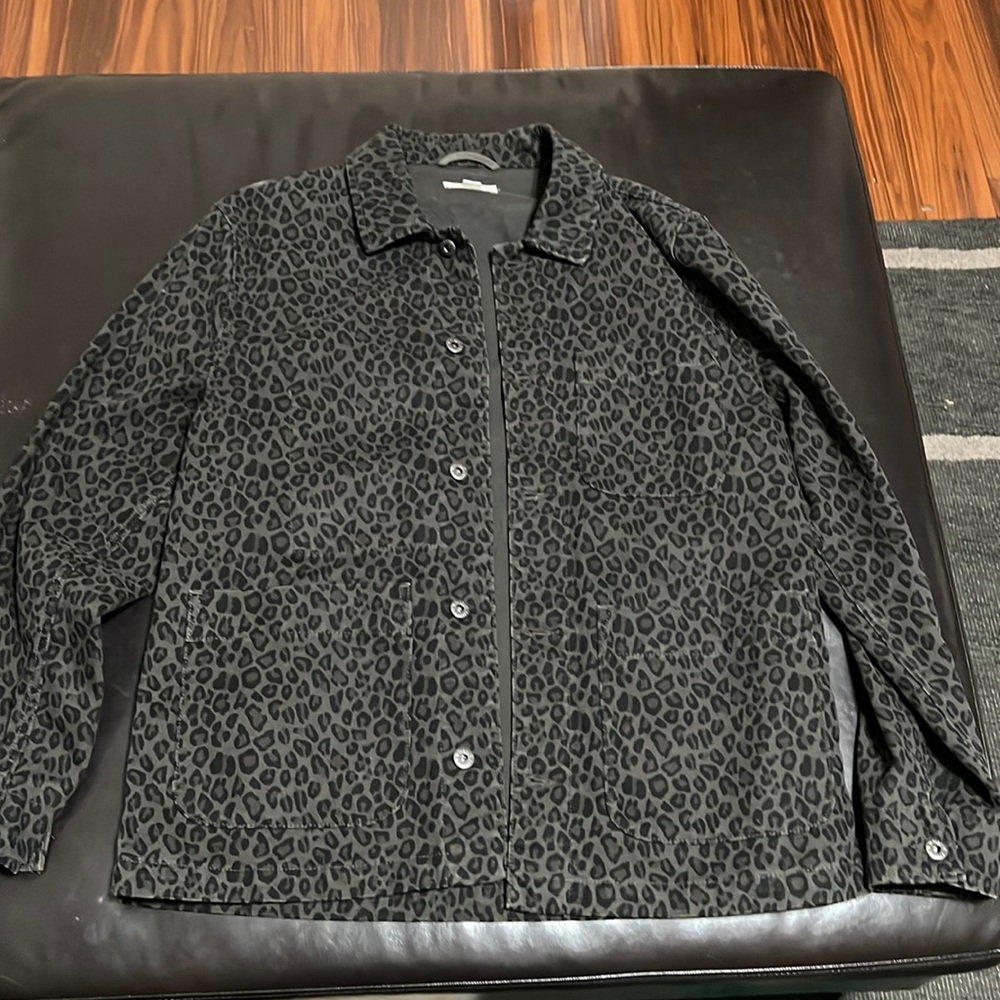 Wallace and Barnes. M. Fits like a large leopard print Jean jacket